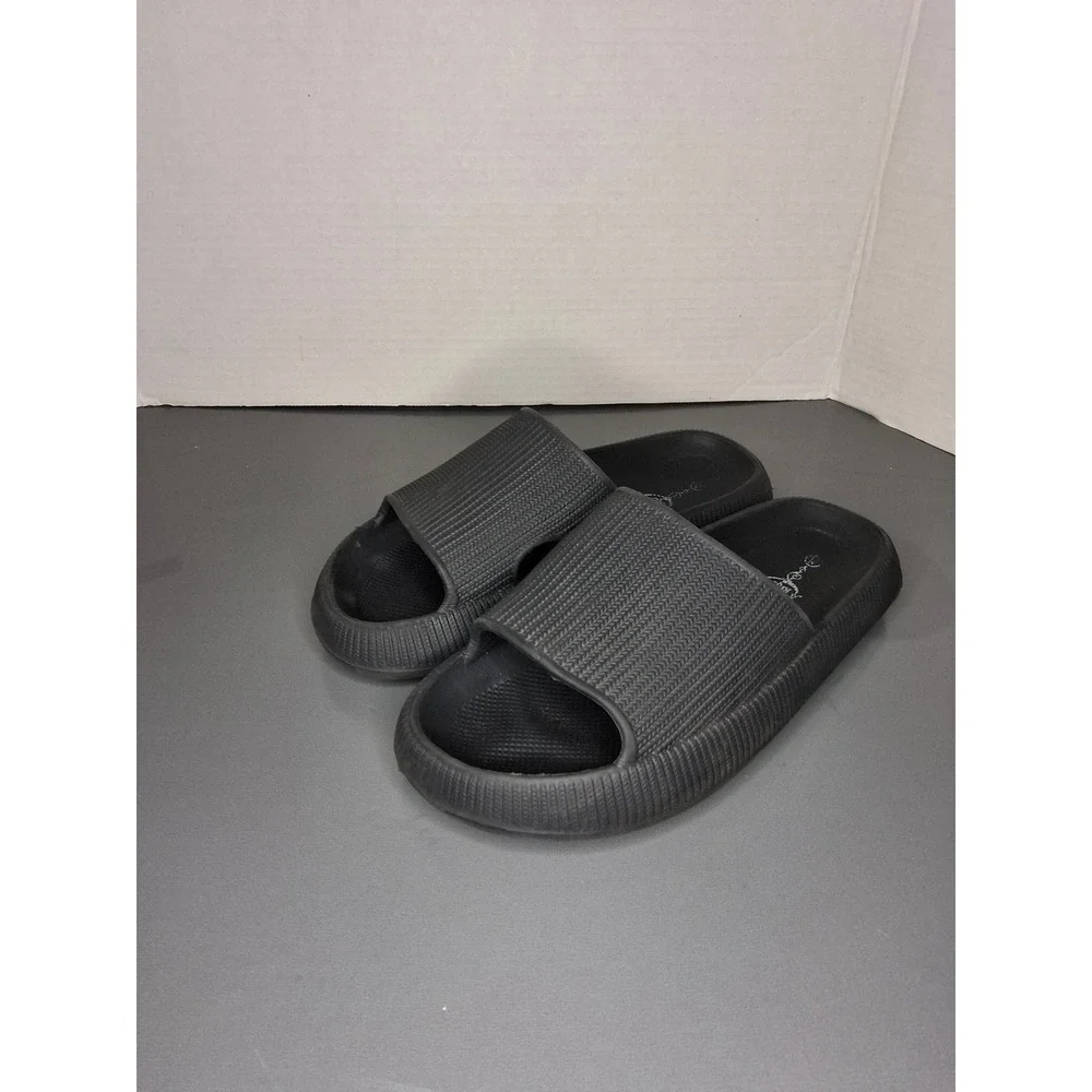 Mens Black Cloud Slides Platform Foam Sandals Textured Comfort M7/W8
